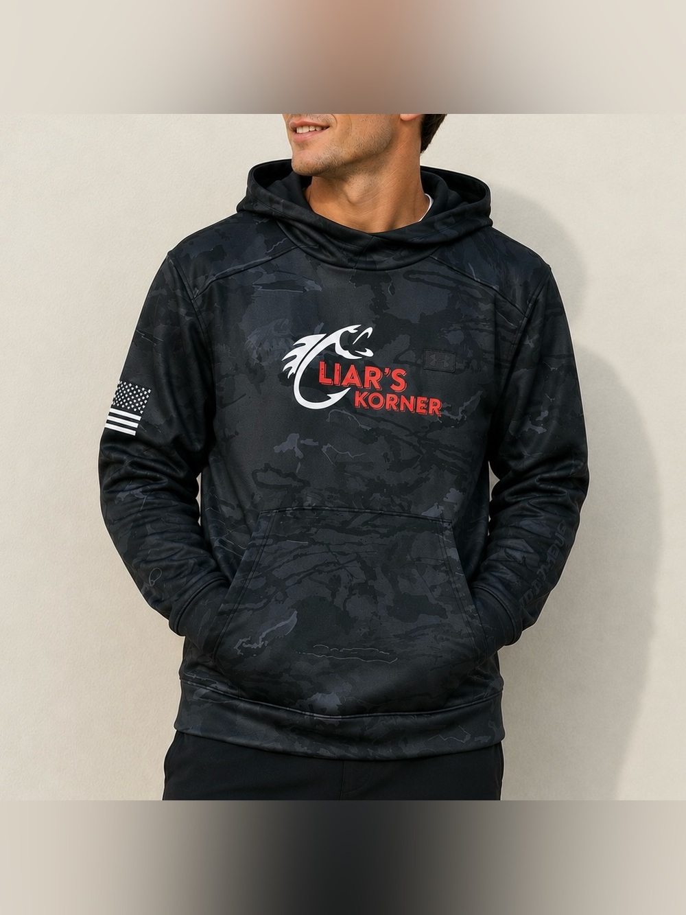 Under Armour Grey and Black Camo Liars Korner Hoodie Hooded Sweatshirt Size M